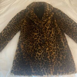 Zara Brown Leopard Print Faux Fur Coat